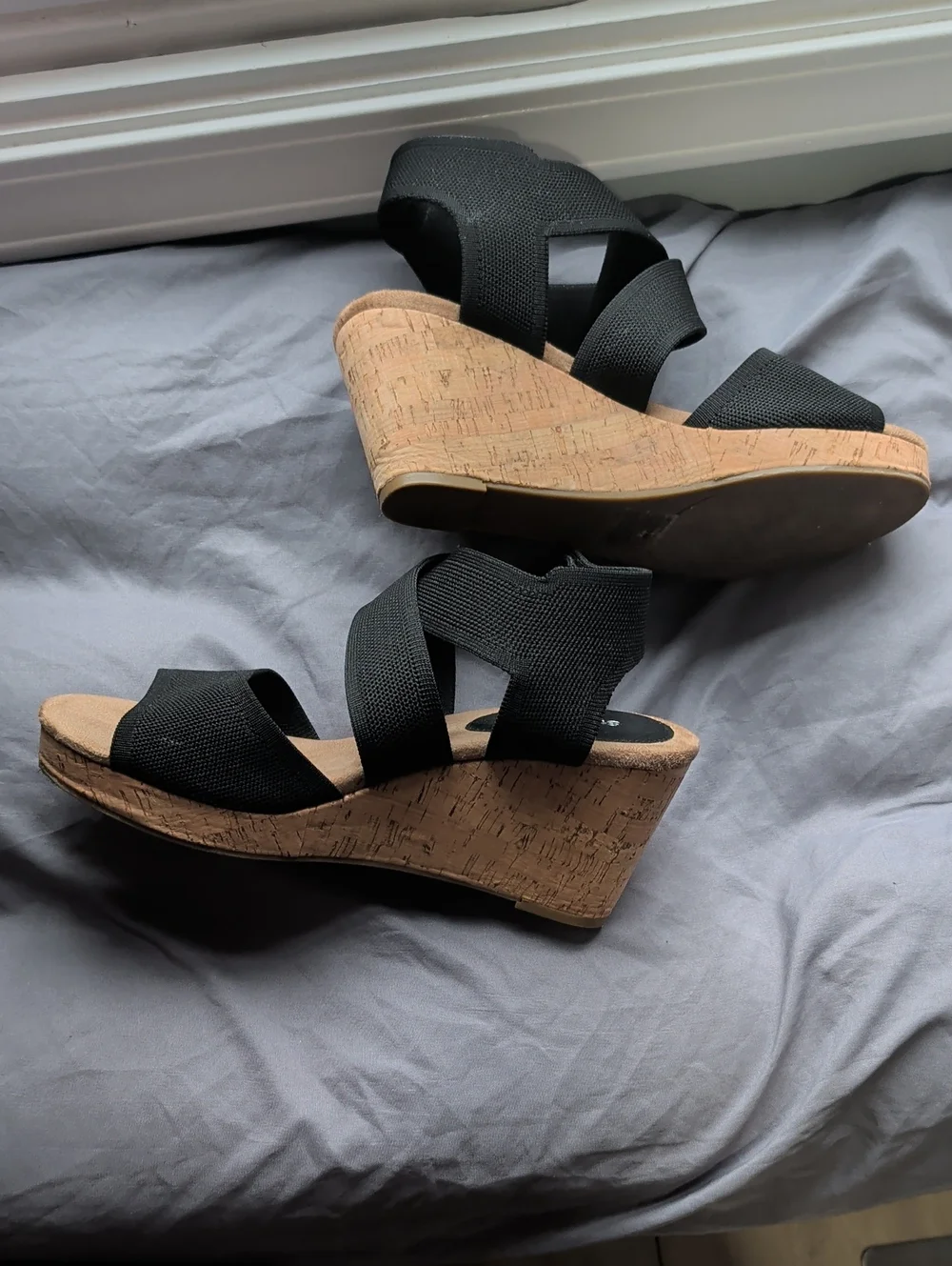 Style & Co. Black Elastic Strap Cork Wedge Sandals